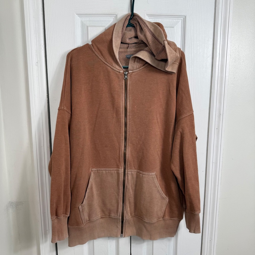 Aerie Oversized Zip Up Hoodie Medium Brown Gorpcore Minimalist Loungewear